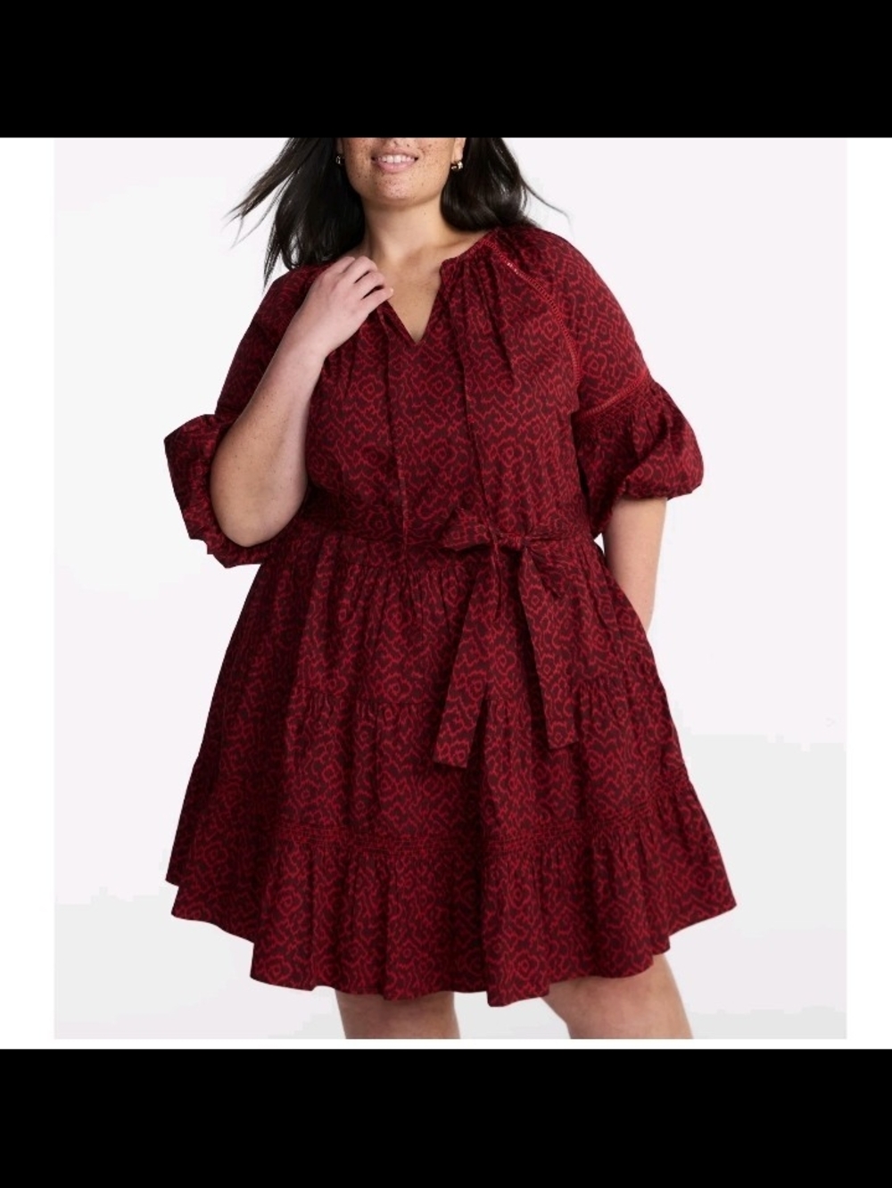 NWT Terra & Sky Red Elbow Sleeve Tiered Plus Size Shift Mini Dress 0X 1X 2X